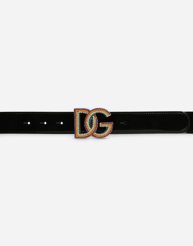 Dolce & Gabbana Cinturón de piel de becerro brillante con DG cristal Multicolor BE1499A1037