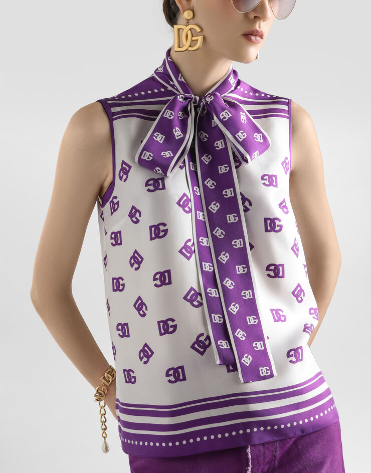 Dolce & Gabbana DG logo all-over silk twill top Print F7AN7THI1Z5