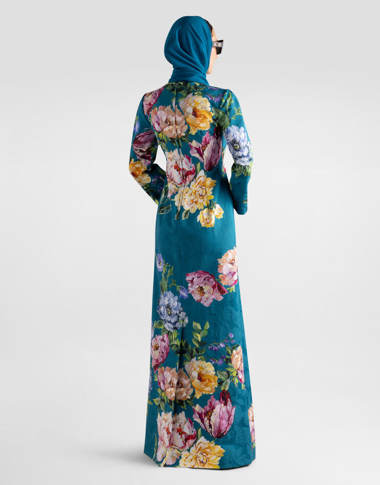 Dolce & Gabbana Peony and rose-print brocade long dress Multicolor I6KZBWFSFO1