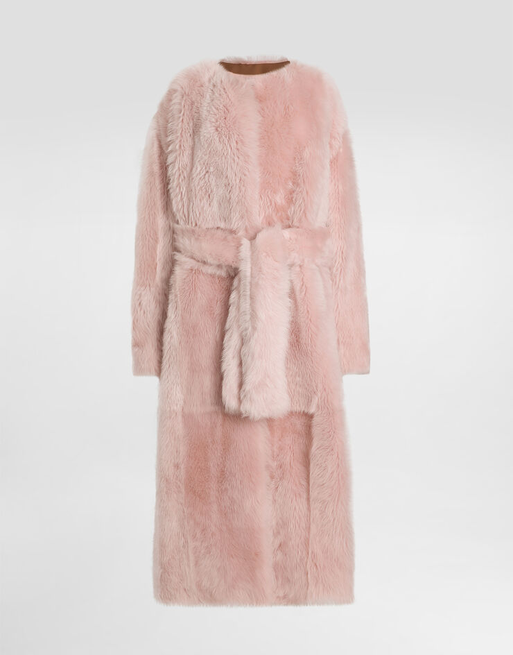 Dolce & Gabbana Lamb fur long coat Pink F0X09FHUPCL