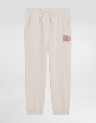 Dolce & Gabbana Oversized fleece trousers with DG sequin patch Pink L5JPG9G7PKQ