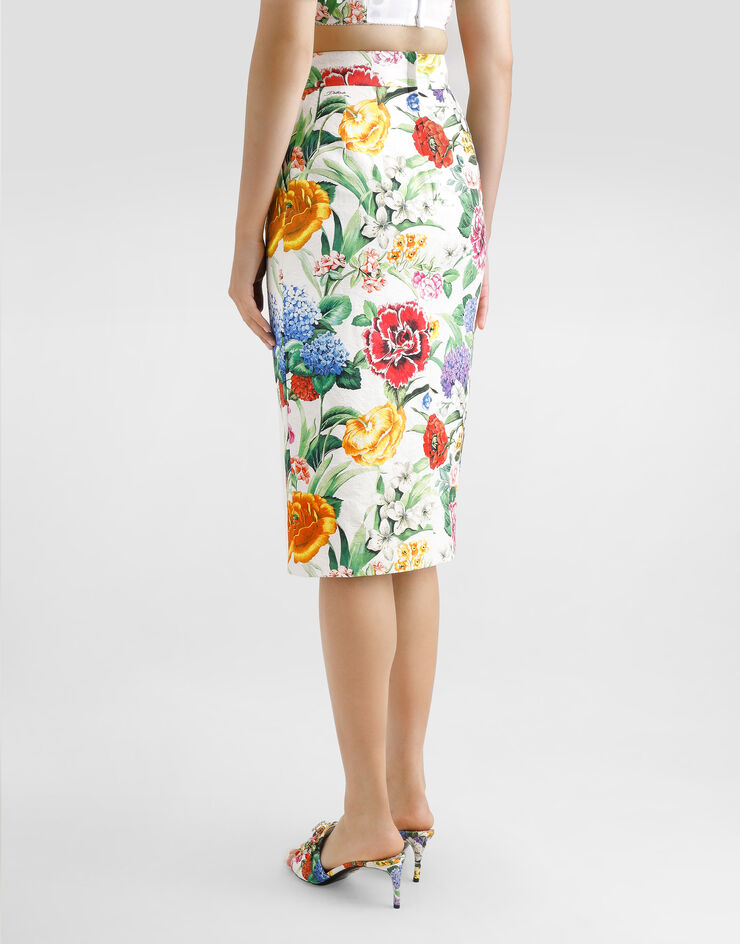 Dolce & Gabbana Floral-print cotton jacquard calf-length skirt Print F4C15TFSFOA