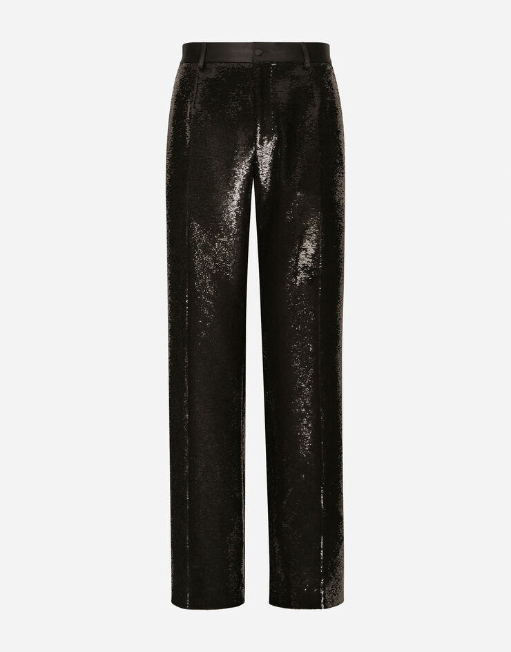 Dolce&Gabbana Pantalon jambe droite à paillettes Noir GYZMHTFLSIM