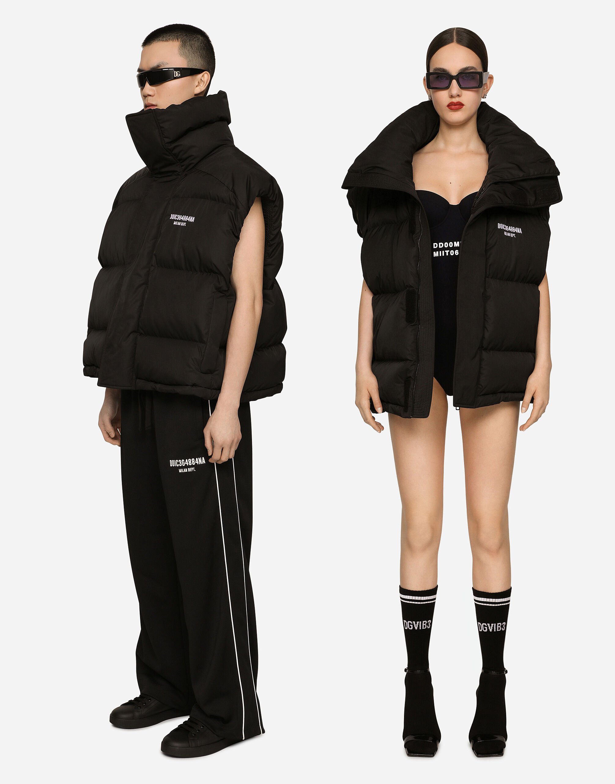 Dolce & Gabbana Sleeveless padded nylon down jacket with high neck DGVIB3 Print FXV08TJCVS2