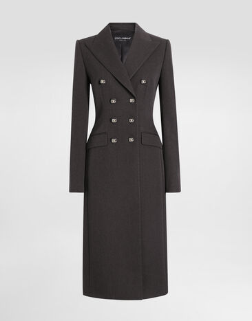 Dolce & Gabbana Double-breasted wool coat with DG-branded buttons Beige F0W3STHUMVM