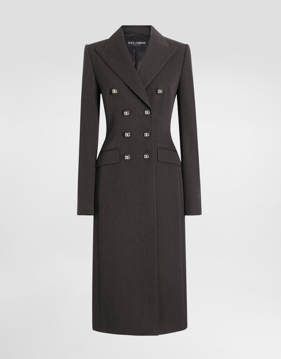 Double-breasted wool coat with DG-branded buttons
