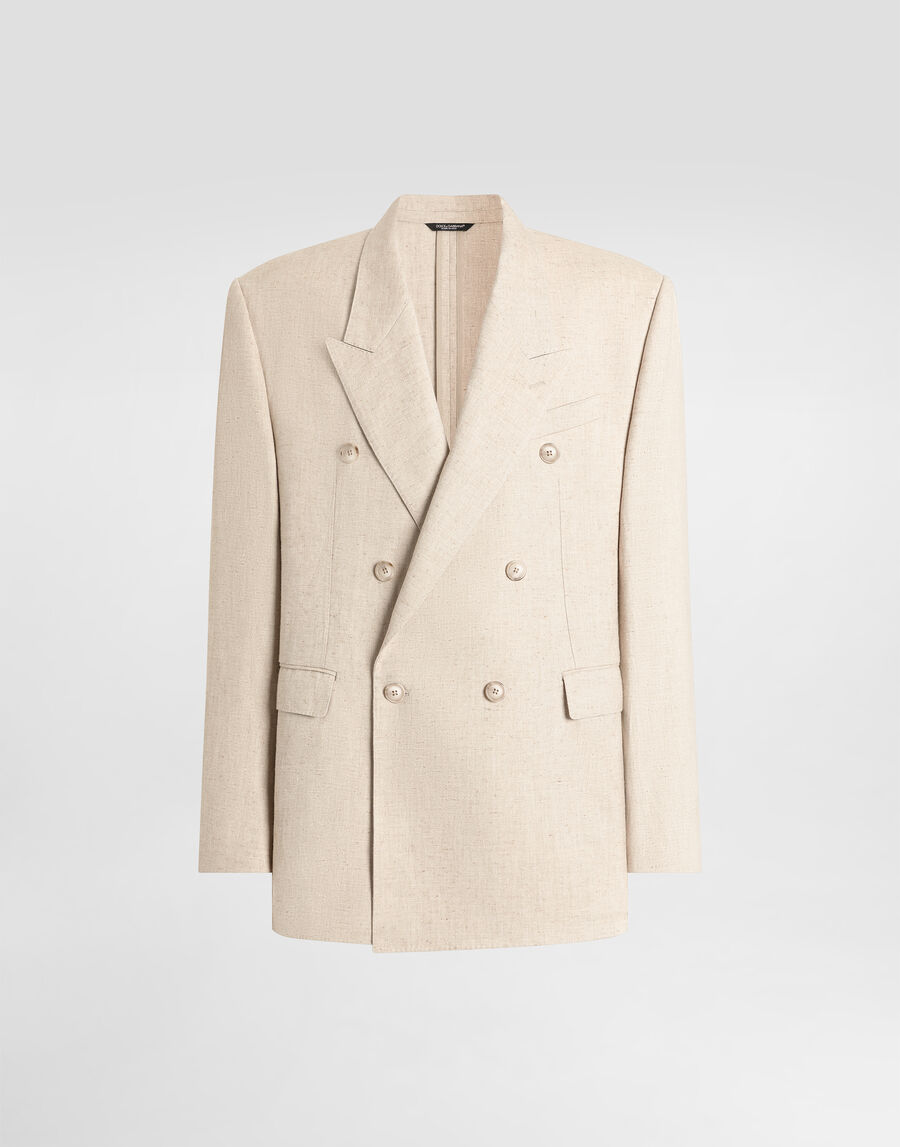 Double-breasted tweed-effect silk and hemp jacket