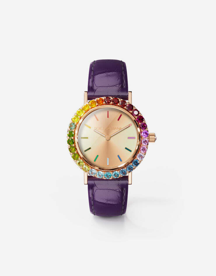 Dolce & Gabbana Iris watch in rose gold with multi-colored fine gems Purple WWLB2GXA1XA