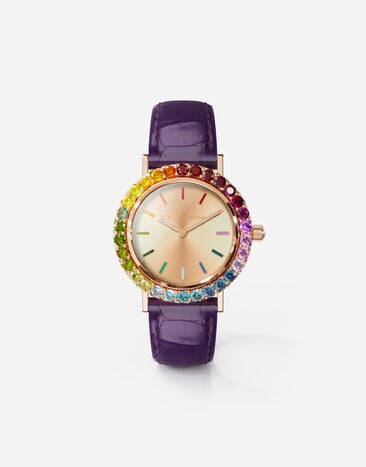 Dolce & Gabbana Iris watch in rose gold with multi-colored fine gems Gold WWLB1GWMIX1