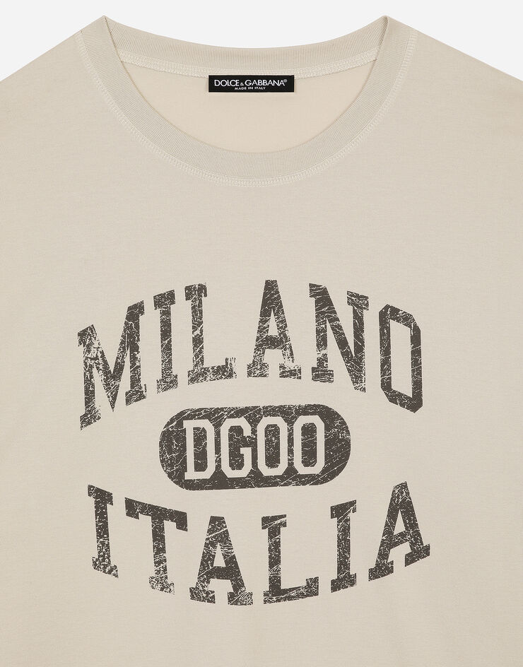 Dolce & Gabbana Cotton T-shirt with DG logo print Beige G8PN9TG7NPV