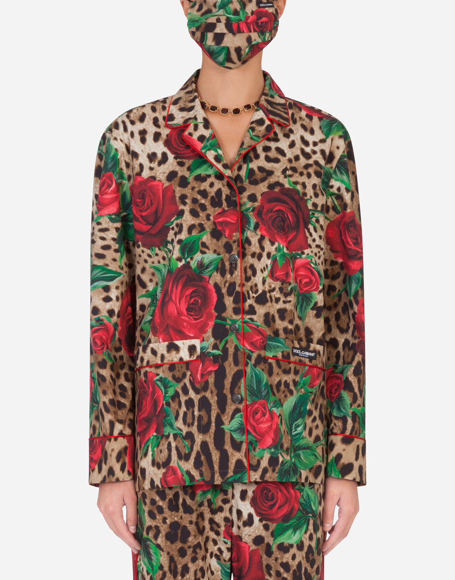 Rose print pajama set with matching face mask