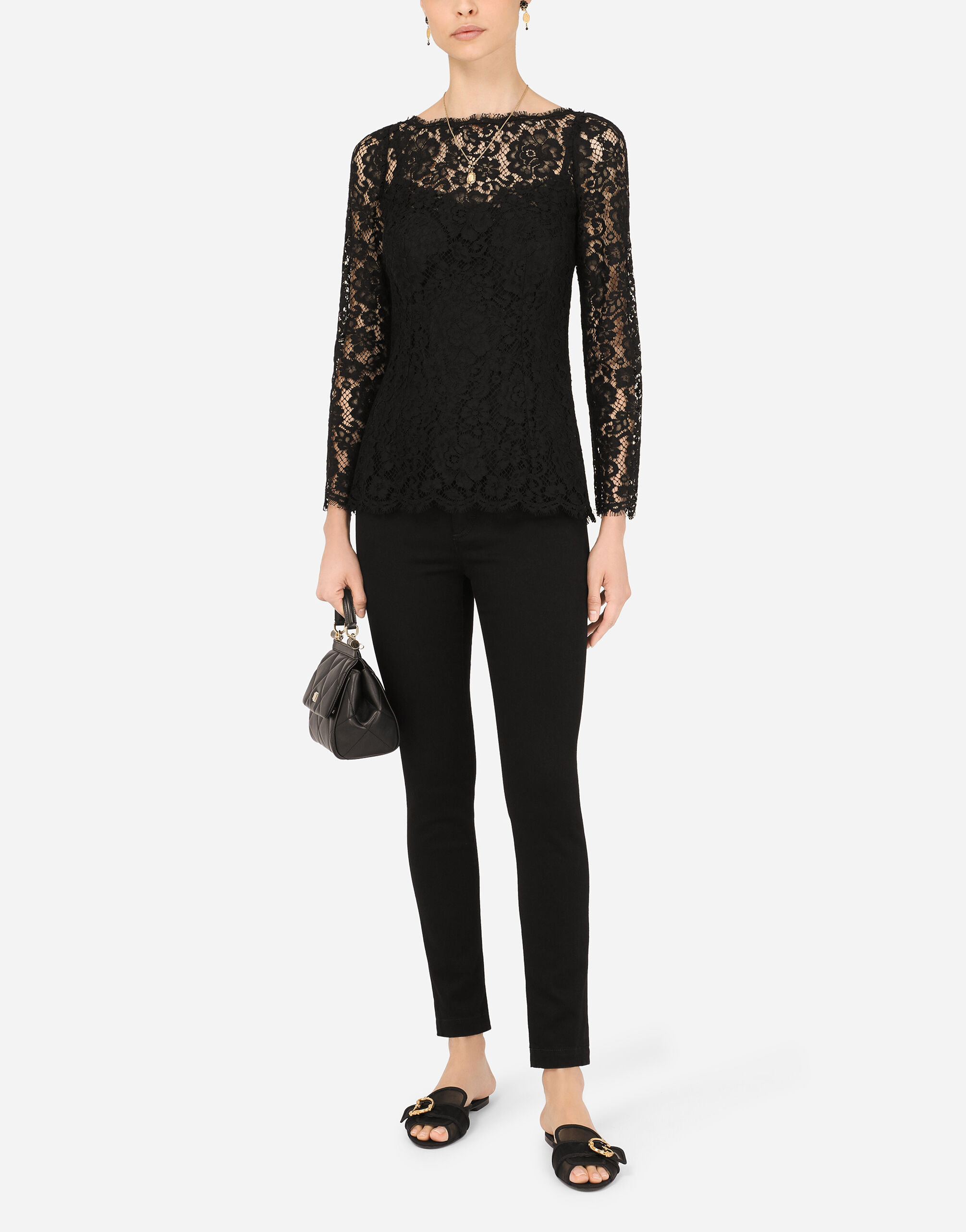 【関税&送料込】Dolce & Gabbana Cordonetto Lace T-Shirt DOLCE & GABBANA Top T-shirt White Fashion Sinner Cotton Lace
