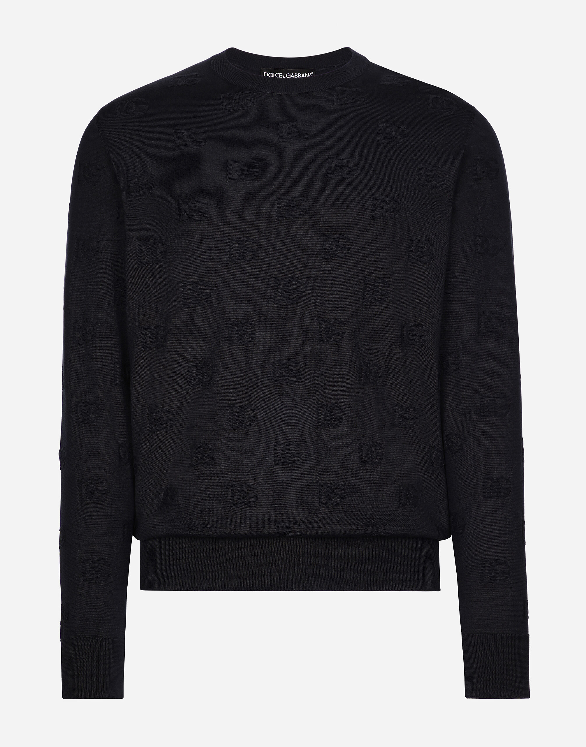 Silk round neck sweater with all over DG inlay in Blue for Men