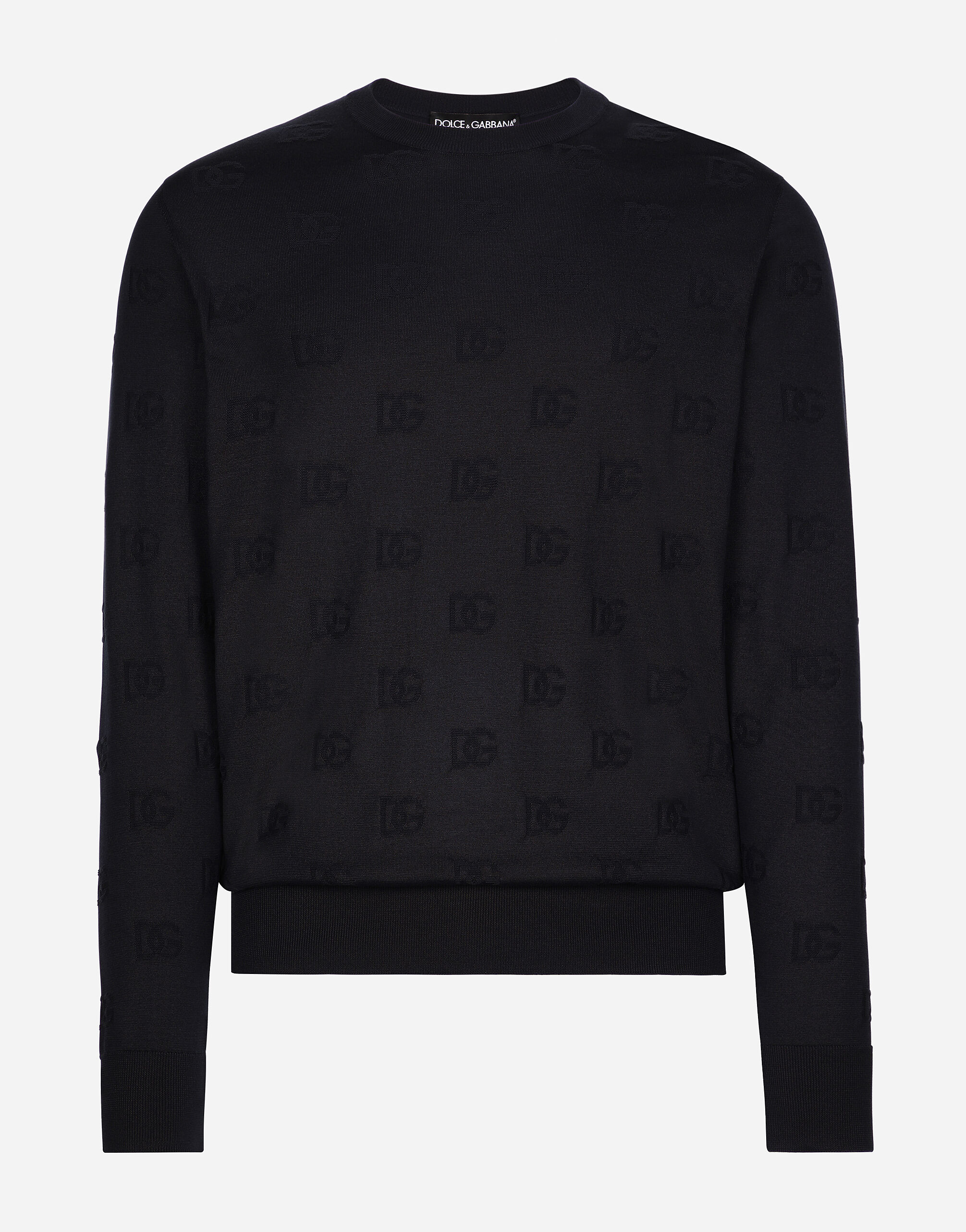 Dolce&Gabbana Silk round-neck sweater with all-over DG inlay Black G9ZY5LHULR0