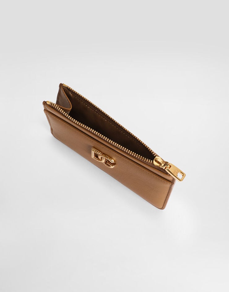 Dolce & Gabbana Calfskin card holder with DG logo Brown BI1261AK274
