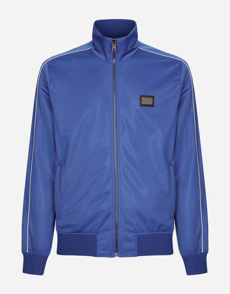 Dolce&Gabbana Zip-up triacetate sweatshirt with tag and bands Blue G9AOYTHU7B0