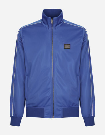 Dolce&Gabbana Zip-up triacetate sweatshirt with tag and bands Blue G8PL4TG7F2H