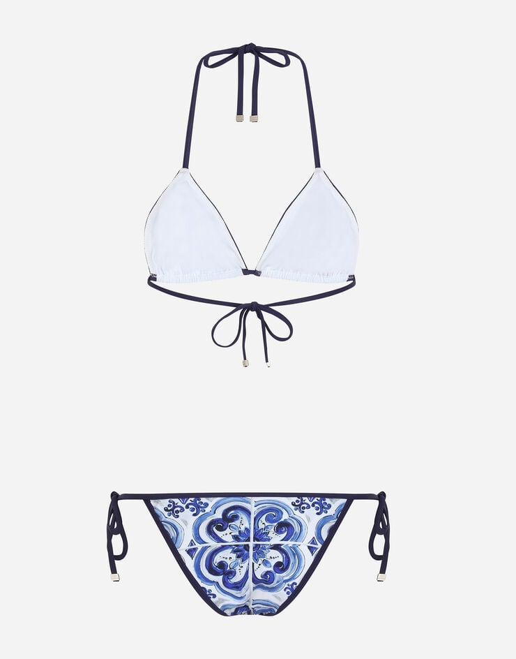 Dolce & Gabbana Bikini de triángulo con estampado de mayólica Multicolor O8A02JHPGAY
