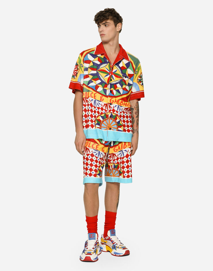 Dolce&Gabbana Terry jersey Hawaiian shirt with carretto print Red G5JH9THI770