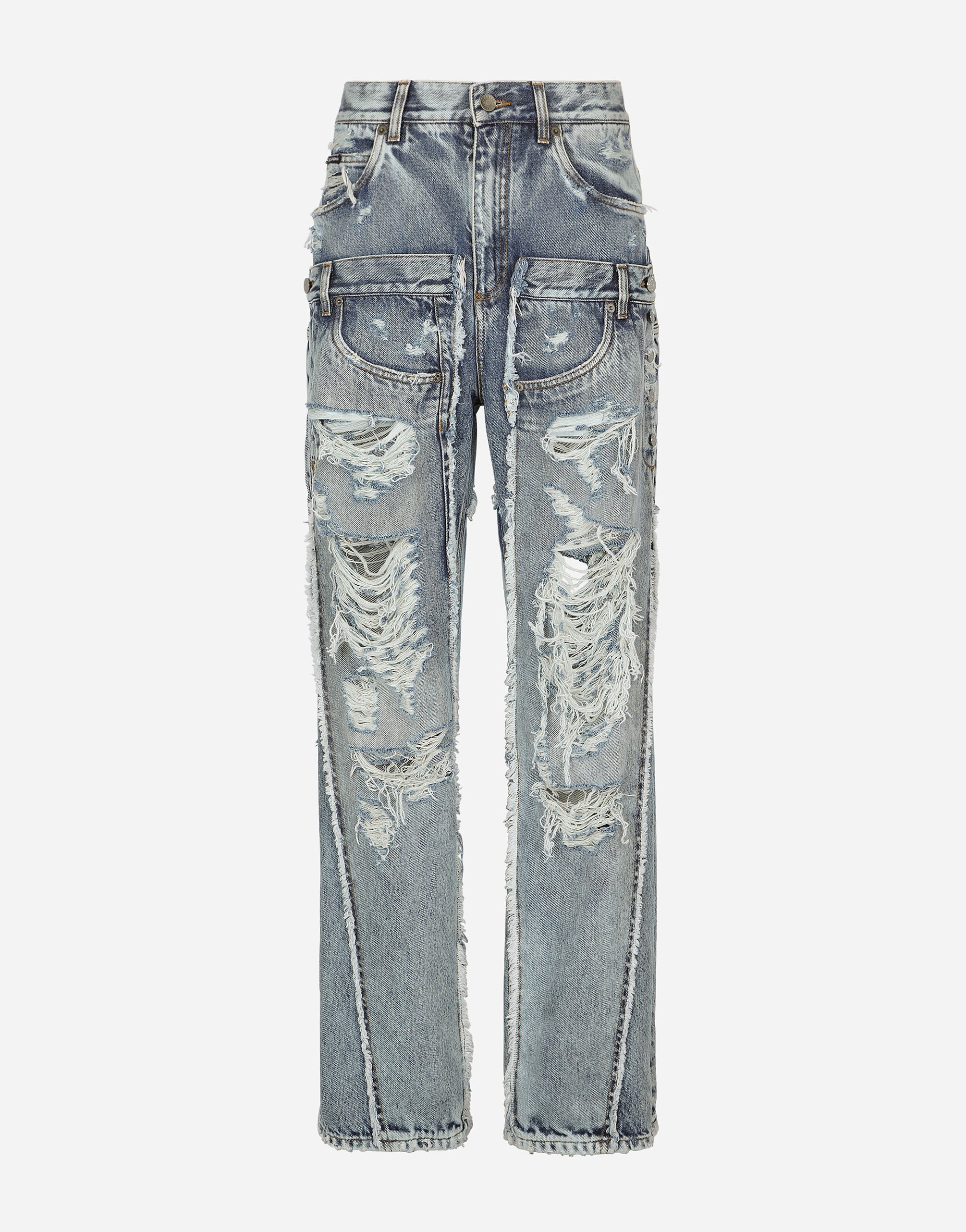 Dolce & Gabbana KIM DOLCE&GABBANA Patchwork denim jeans with ripped details Gold WNP4L2W1111