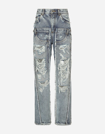 Dolce&Gabbana KIM DOLCE&GABBANA Patchwork denim jeans with ripped details Gold WBP6C1W1111