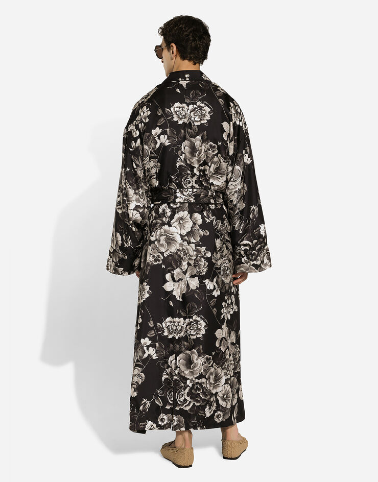 Dolce & Gabbana Robe de chambre en sergé de soie à imprimé fleurs Imprimé G035TTIS1VS