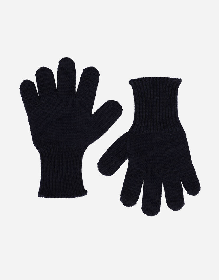 Dolce&Gabbana Ribbed knit gloves with logo embroidery Blue LBKAC7JCVF9
