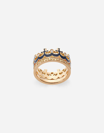 Dolce & Gabbana Crown yellow gold ring with blue enamel crown and diamonds Gold WRLK1GWJAS1