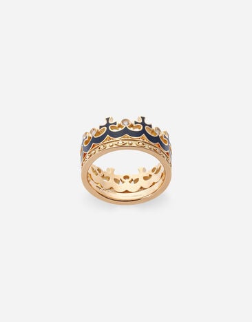 Dolce & Gabbana CROWN リング クラウンフォルム ブルーエナメル＆ダイヤモンド ゴールド WRLK1GWIE01