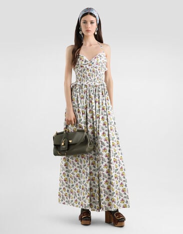 Dolce & Gabbana Vestido en popelina con estampado de flores pequeñas Multicolor F60GHTHS5T9