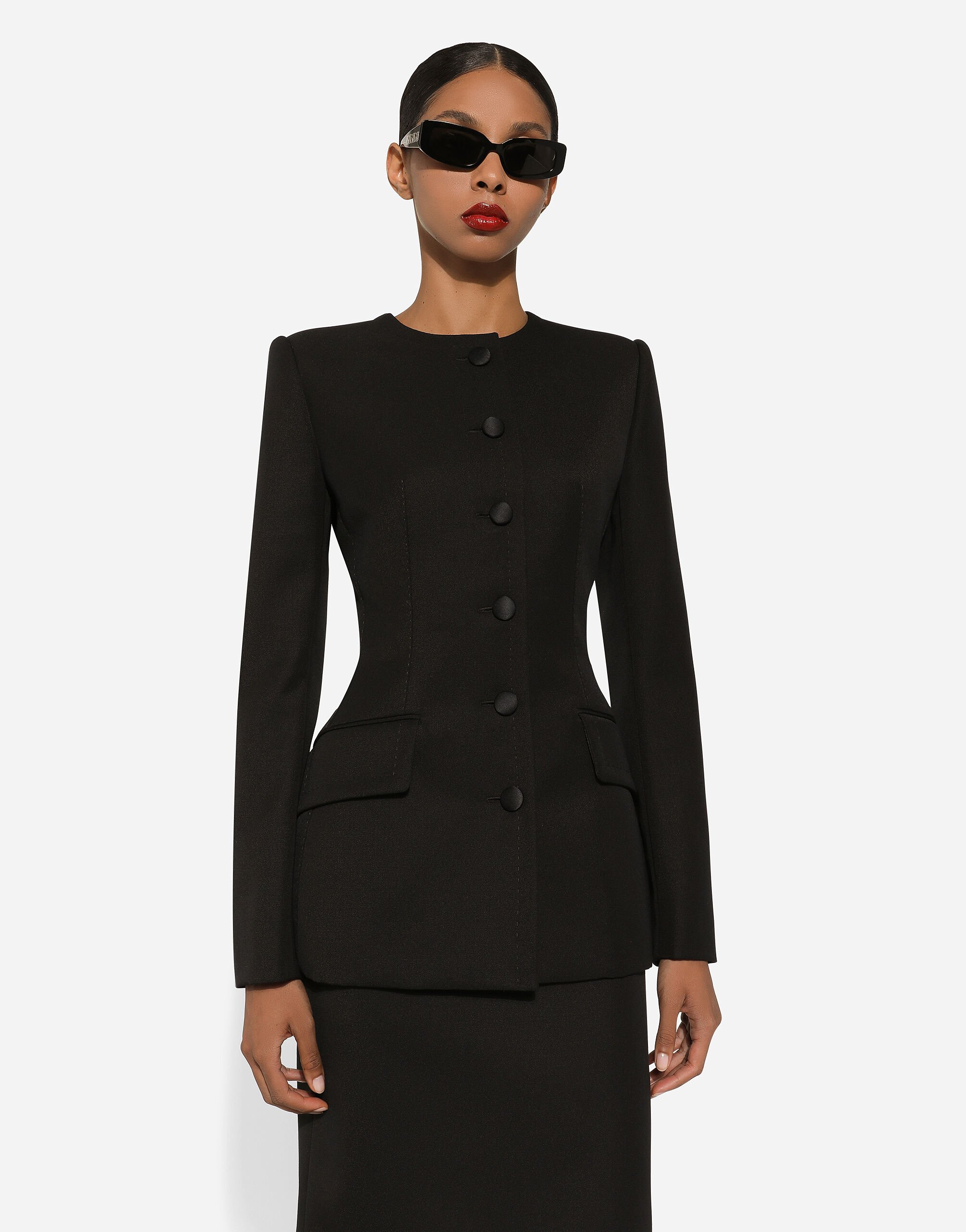 【SALE】SINGLE-BREASTED WOOL DOLCE JACKET Single-breasted wool crepe Dolce jacket in Pink for Women