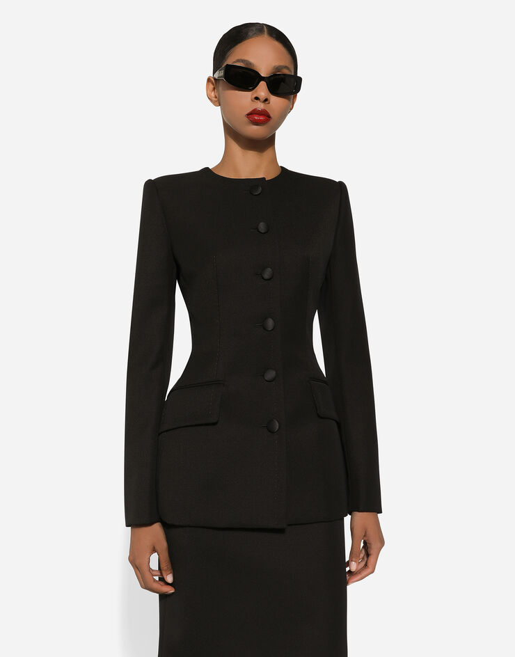 Dolce & Gabbana Single-breasted wool crepe jacket Black F26W2THUMF2