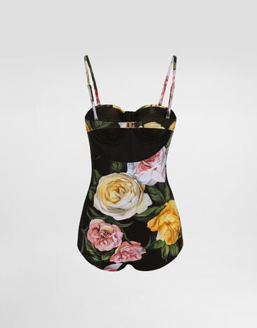 Dolce & Gabbana One-piece swimsuit with rose and peony print Print O9A13JFSG9R