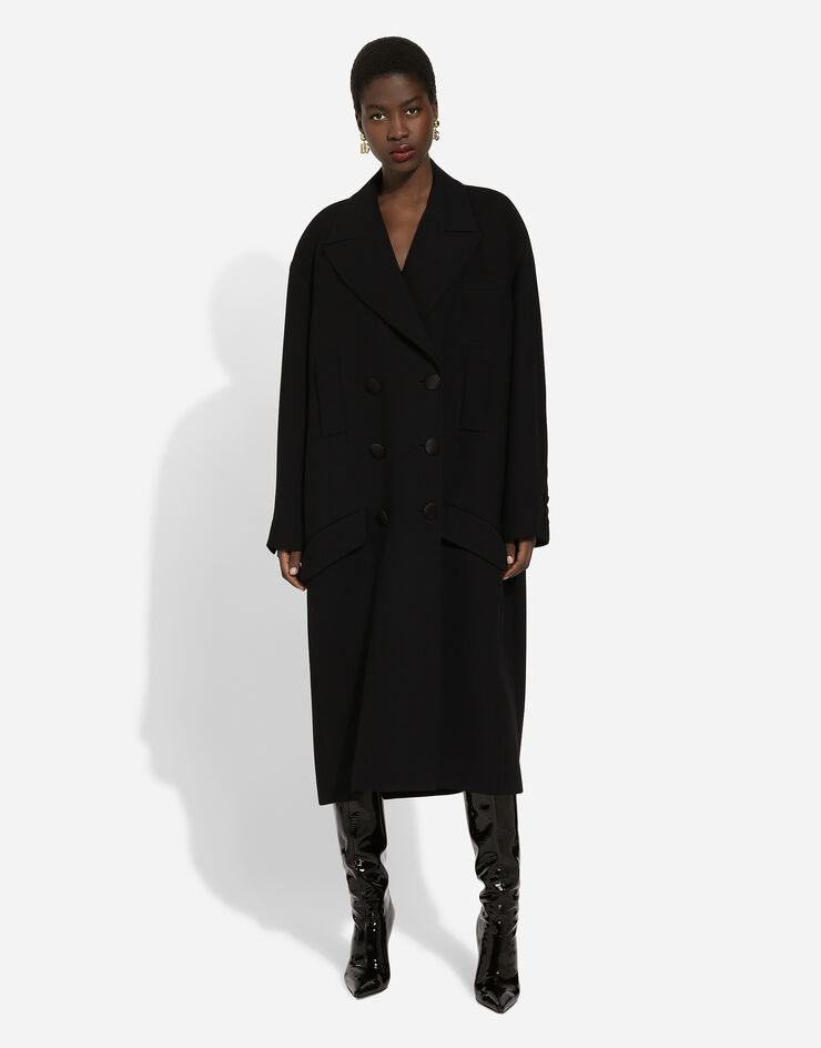 Dolce & Gabbana Oversize coat in double wool crepe Black F0C1LTFU3QE