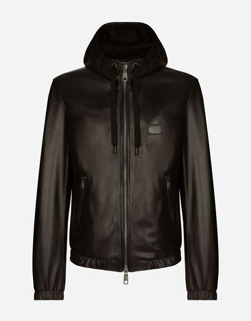 Dolce & Gabbana Leather jacket with hood and branded tag Brown G9BEILHULT3