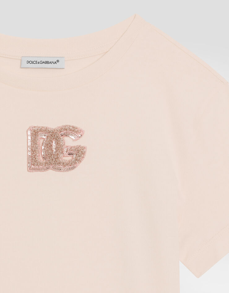 Dolce & Gabbana Jerseyt-shirt with DG sequin patch Pink L5JTNKG7PKU