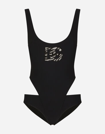 Dolce & Gabbana Racing swimsuit with bikini bottoms and DG logo Black O9B91JFUGA2