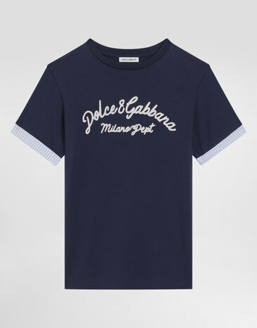 Dolce & Gabbana Jersey T-shirt with Dolce&Gabbana logo Blue L4JTHVII7FT