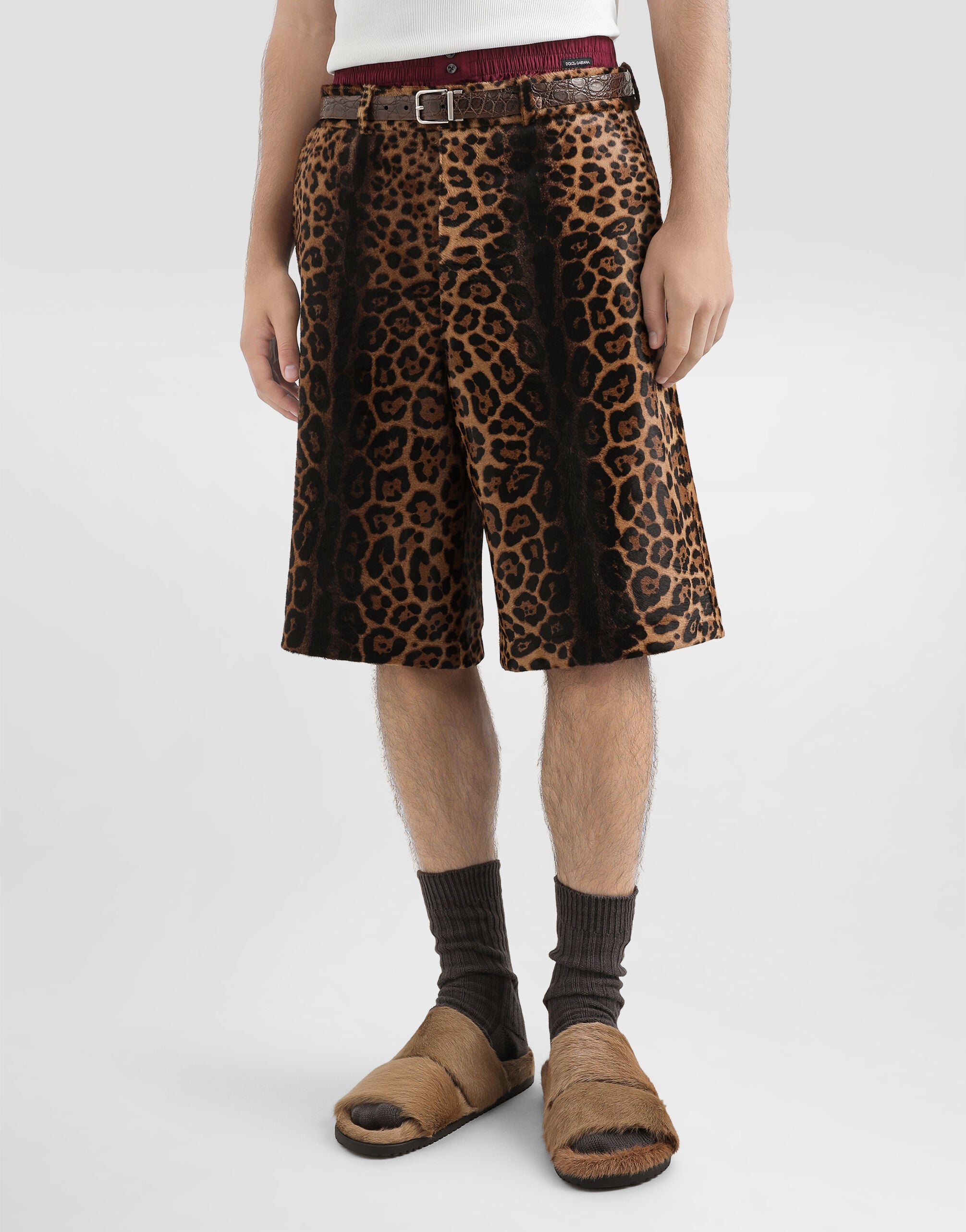 マルチカラーのメンズ Leopard-print calfskin trousers | Dolce&Gabbana®