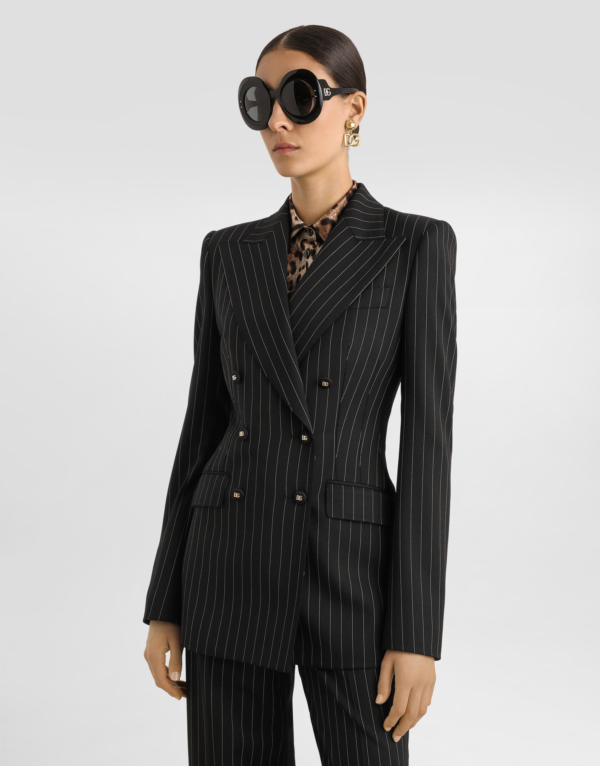 Multicolorのウィメンズ Double-breasted pinstripe wool jacket