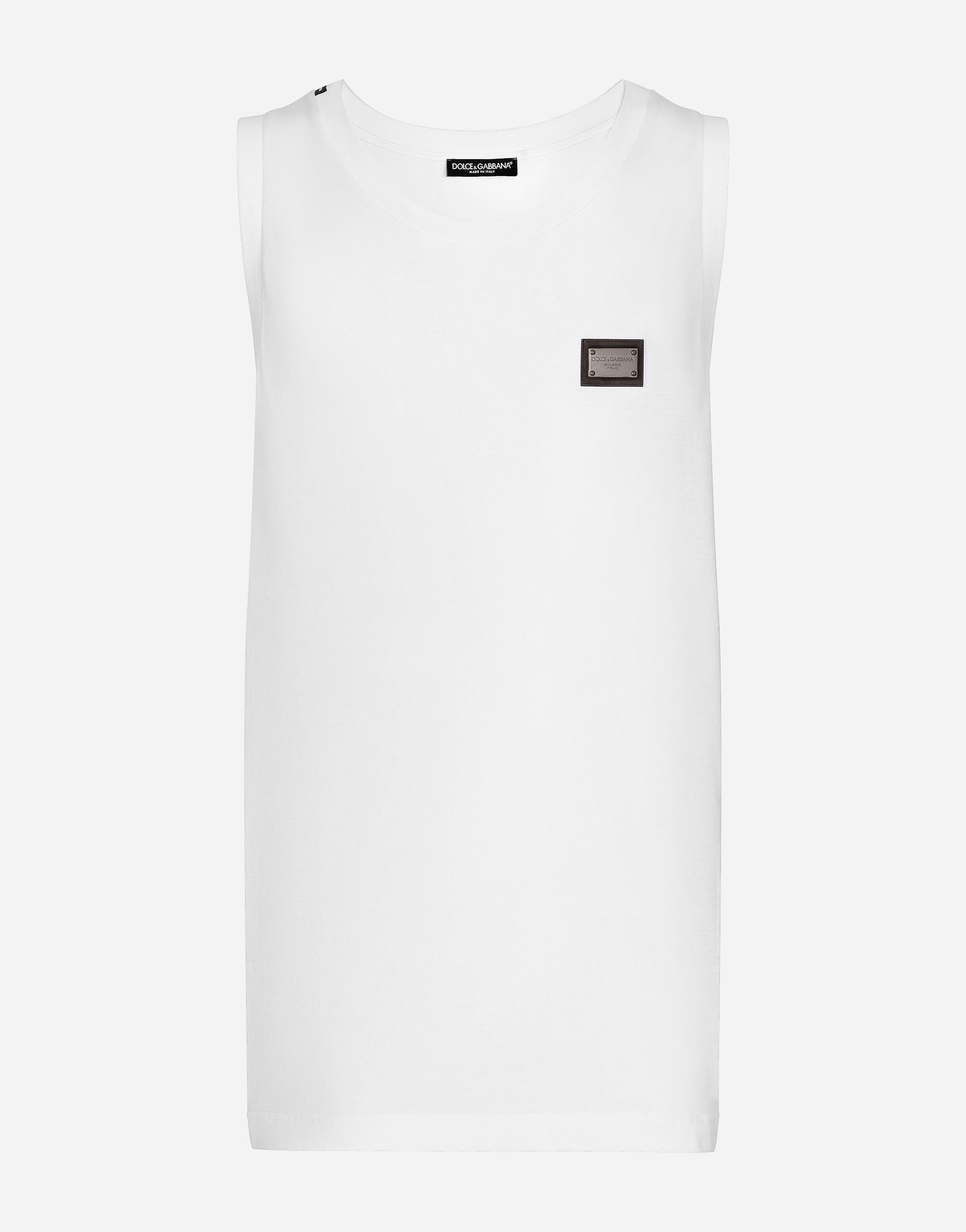 Dolce&Gabbana Jersey-Tanktop mit Logoplakette Weiss F8N08TFU7EQ
