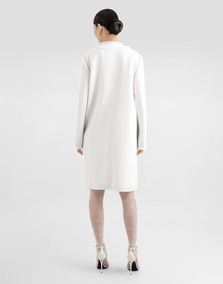 Abrigo de botonadura sencilla de tweed raschel en Blanco de Mujer ...