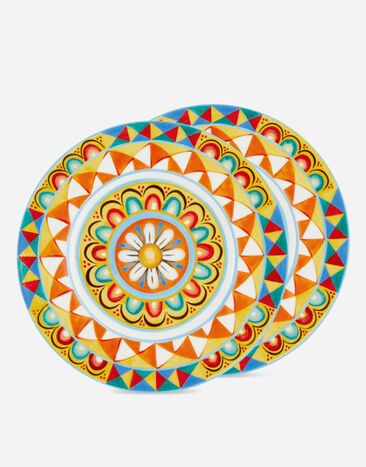 Dolce & Gabbana Set 2 Dinner Plates in Fine Porcelain Multicolor TC0S04TCA02