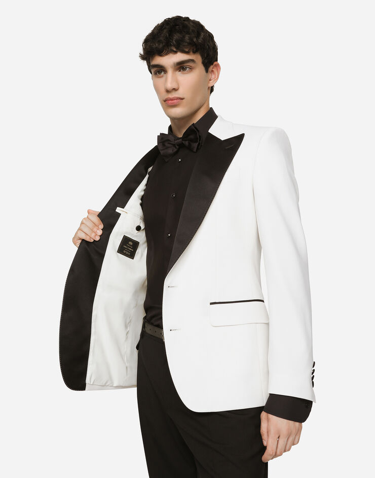 Dolce & Gabbana Stretch wool fabric Sicilia-fit tuxedo jacket White G2PQ4TFUBE7