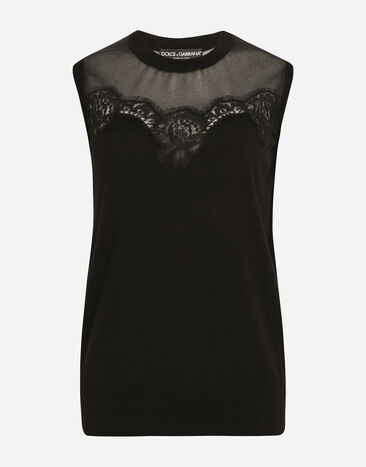 Dolce & Gabbana Sleeveless cashmere and silk sweater with lace Multicolor FX452TJAHHD