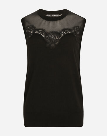 Dolce & Gabbana Sleeveless cashmere and silk sweater with lace Black FXG00TJCMY0