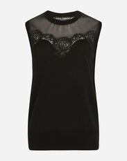 Dolce & Gabbana Sleeveless cashmere and silk sweater with lace Black FXF72TJCMY0