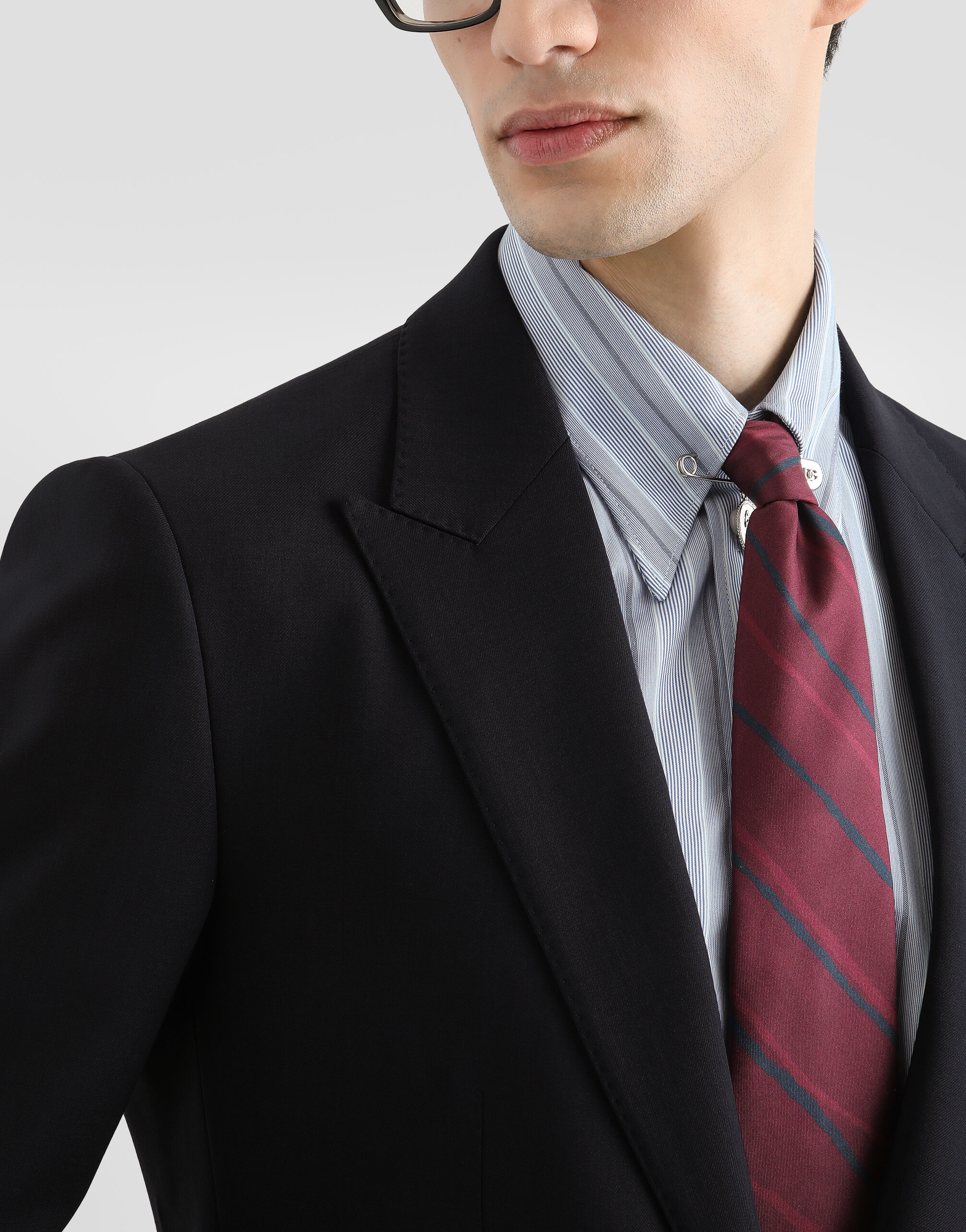 Single-breasted martini light wool gabardine suit in Blue for Men