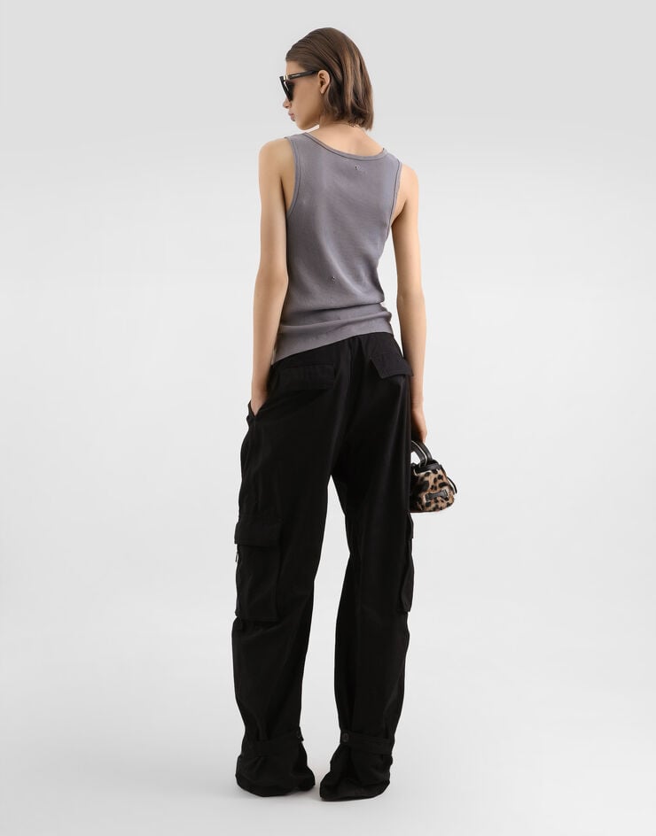 Dolce & Gabbana Ribbed tank top with distressed effect and print Multicolor F8V40TGDDO1