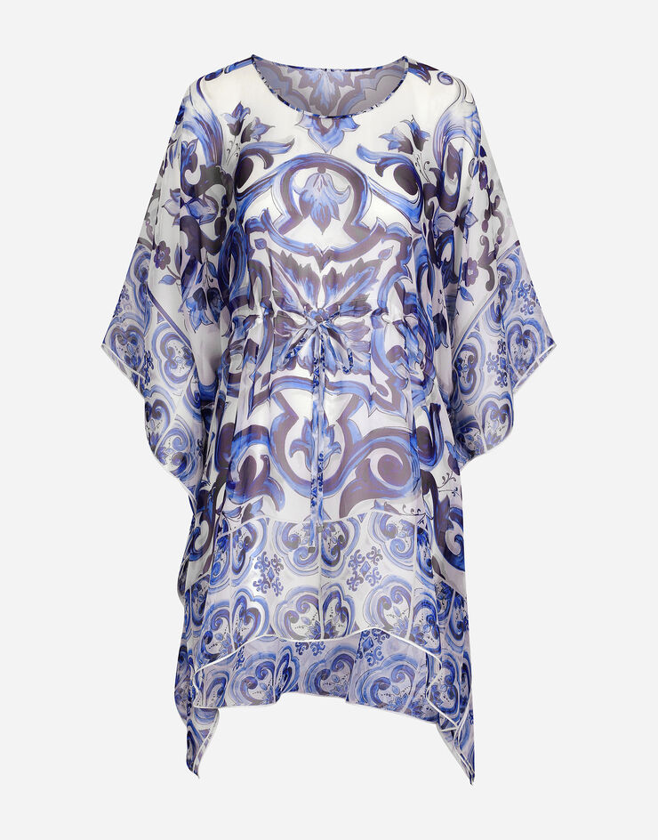 Dolce&Gabbana Kurzer Kaftan aus Chiffon Majolika-Print Mehrfarbig F6F1ITHI1BL